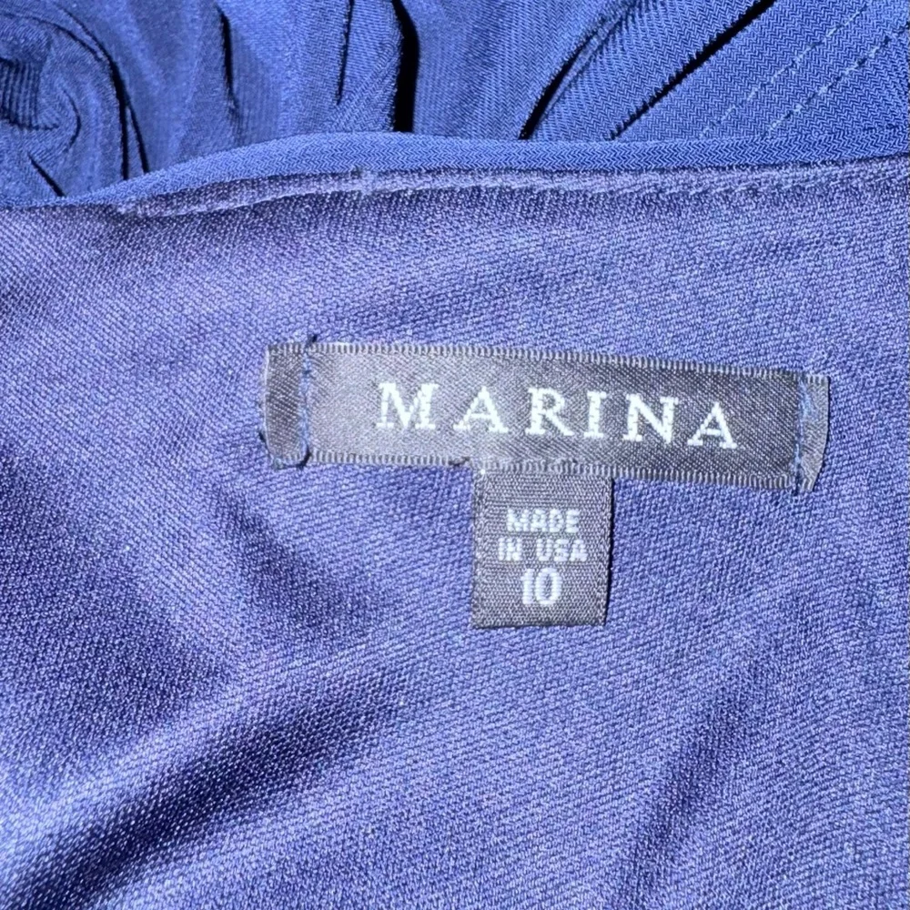 MARINA Navy Long Sleeve Evening Gown with Beaded Sleeves - Picture 5 of 6